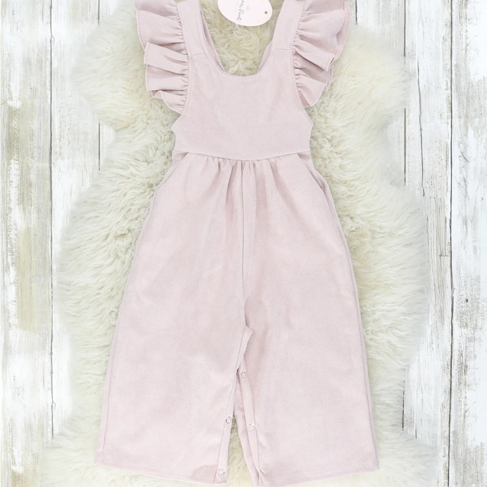 Suede Ruffle Cross Back Button Romper